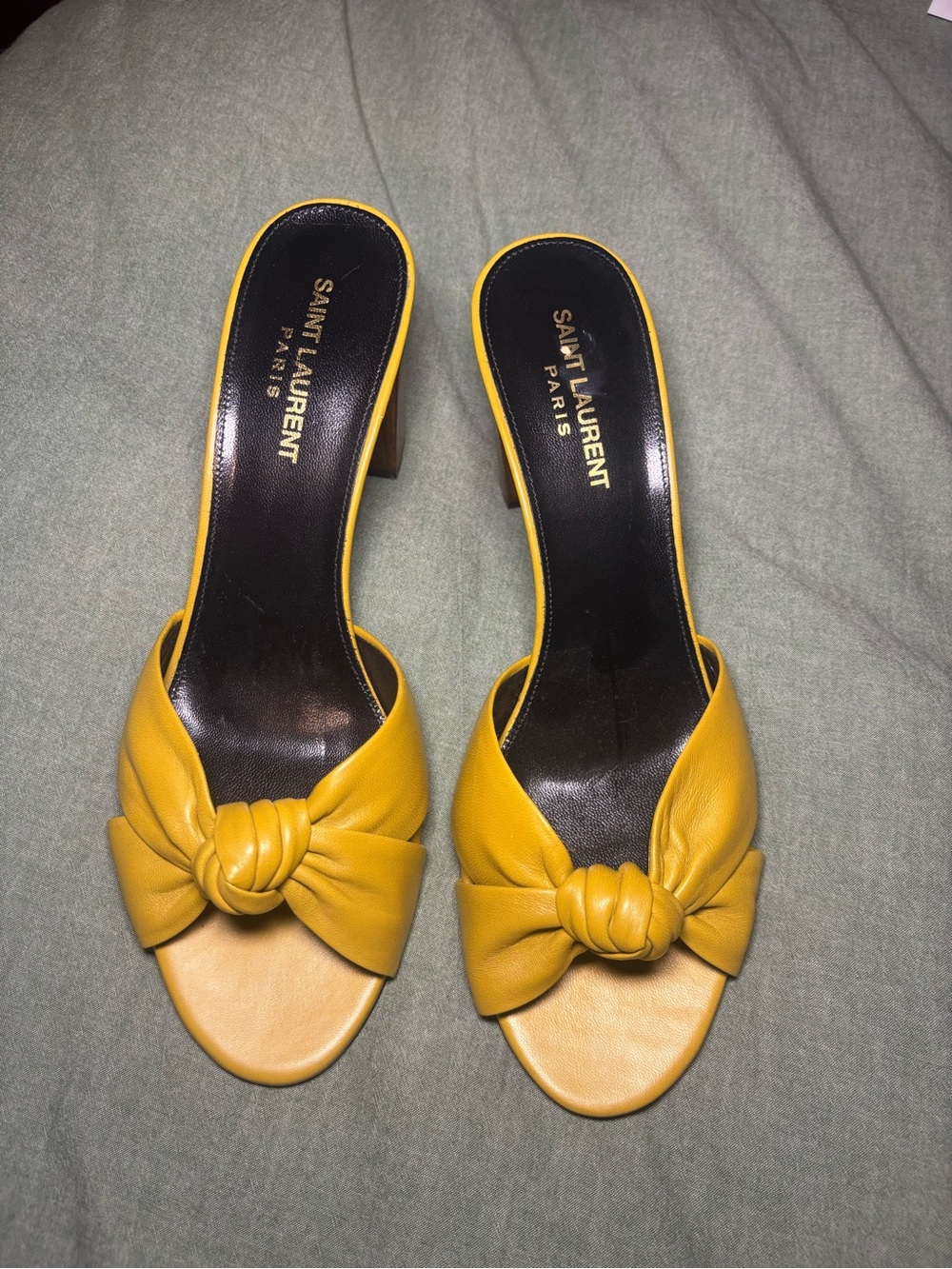 Saint Laurent Yellow Knot Leather Slide Sandals